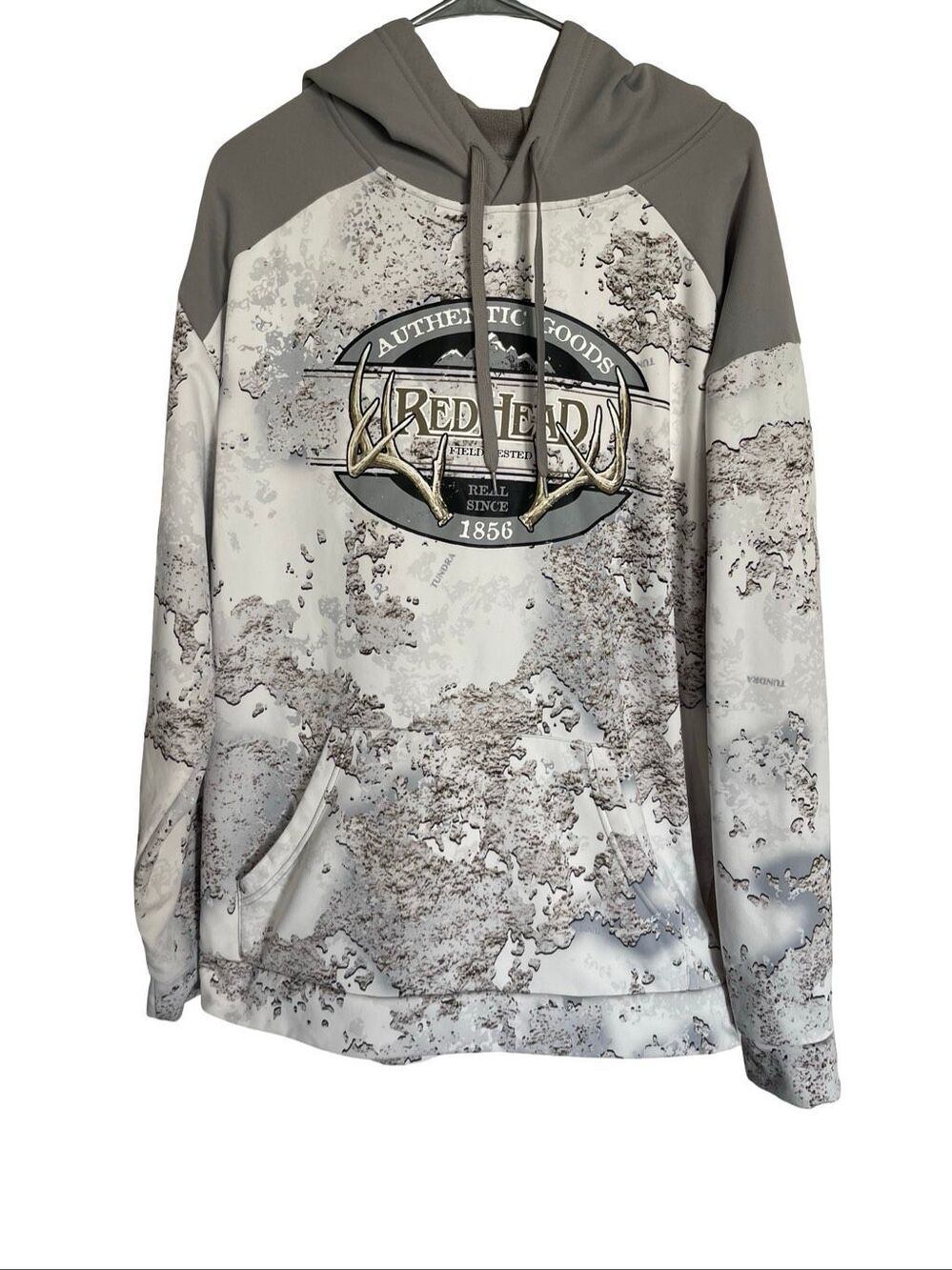 Red Head Mens Gray White Fleece Tundra Snow Camo Pullover Graphic Hoodie Size XL